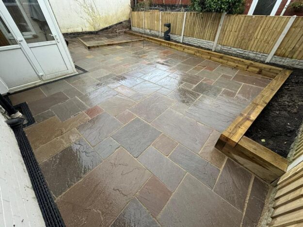 burnley indian sandstone patio fencing sleepers 21