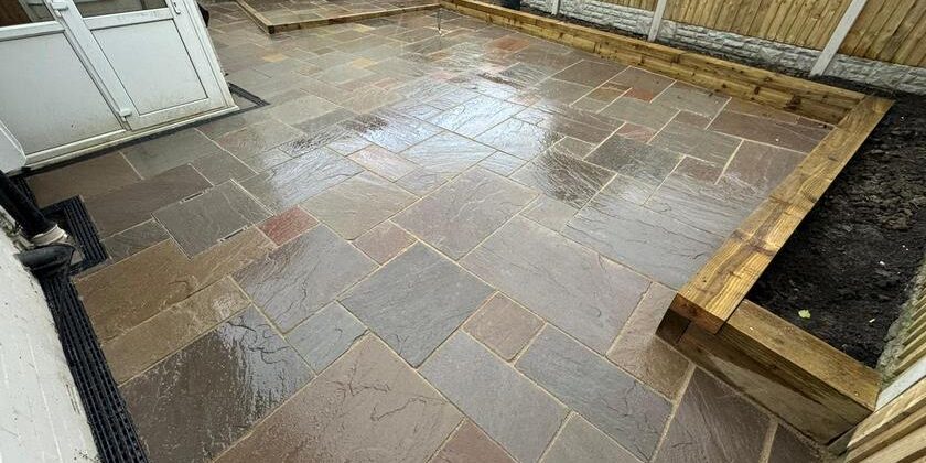 burnley indian sandstone patio fencing sleepers 21